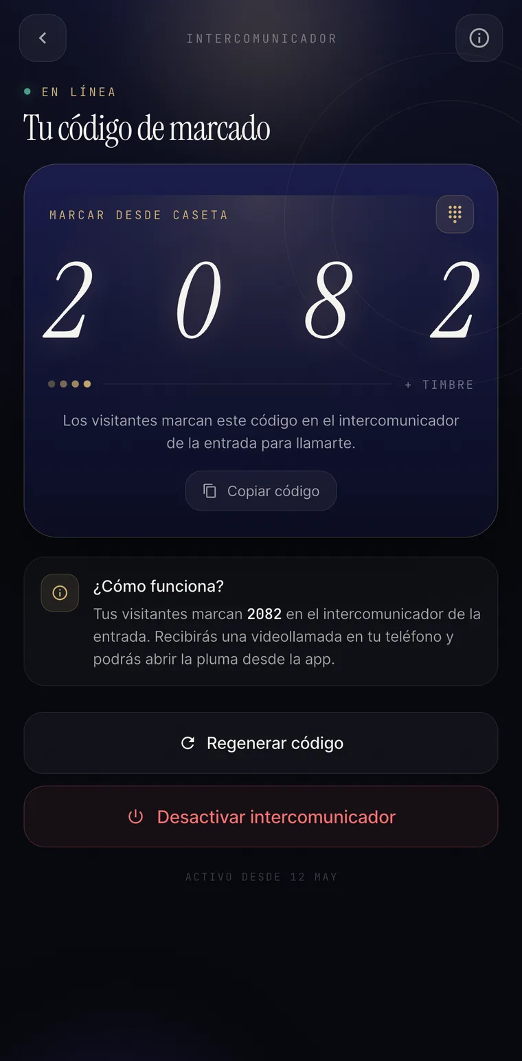 Pantalla de Intercomunicador en la app GatePassify
