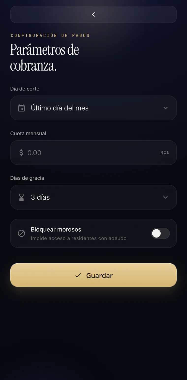 Pantalla de Pagos en la app GatePassify